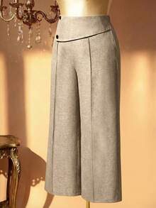 Rometta European & American Style Simple Button Closure Women's Suit Pants, Minimalist Fashion Suitable For Summer Graduation,Back To School,Teacher Outfits For Women Winter Fall Autumn - Brown - View 3