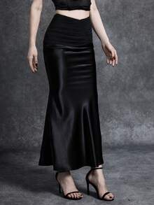 Glisette New Mermaid Tail Fitted Slim Skirt For Women, Spring/Summer - Black - View 4