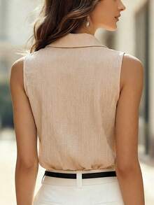 Balvessa Áo hai dây cổ chữ V màu trơn dành cho nữ, kiểu dáng thường ngày, đa năng, có họa tiết. - Màu be - Xem 2