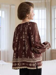 Vivie Lora Women's Bohemian Style Loose Long Sleeve Shirt - Burgundy - View 5