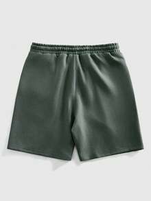 ROMWE MEN Essentials Solid Color Elastic Waist Drawstring Casual Summer Versatile Loose Fit Streetwear Practical Shorts - Grey - View 2