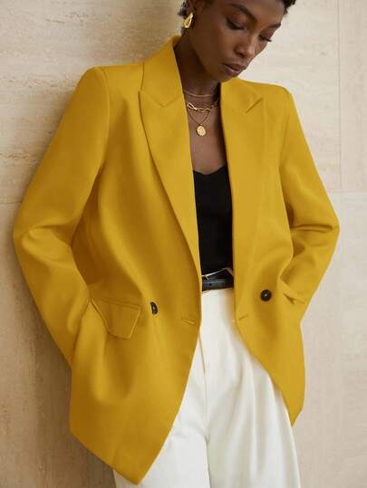 Aveloria Modichic Women's Business Style Solid Color Double-Breasted Blazer Jacket For Commuting, Autumn 