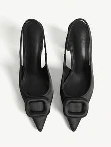 CUCCOO CHICEST Tacones altos de punta fina y tacón grueso para mujer, elegantes y sexy, estilo slip-on, adecuados para citas, té de la tarde, fiestas, eventos y uso diario - Negro - Ver 2