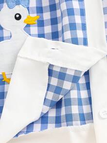 SHEIN Playful Pals 女婴夏季梭织连衣裙，蓝白格子公主裙，可爱小鸭刺绣无袖中长连衣裙，适合休闲、户外、派对等场合 - 藍色 - 查看 8
