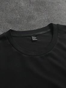 STYNVO 男士极简印花圆领短袖T恤和短裤套装 - 黑色 - 查看 5