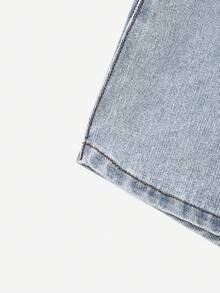 Tween Girls Y2K Casual Elastic Waist Washed Light Blue Soft Comfortable Denim Shorts, Versatile Street Style, 2026 Summer New Arrival - Medium Wash - View 4