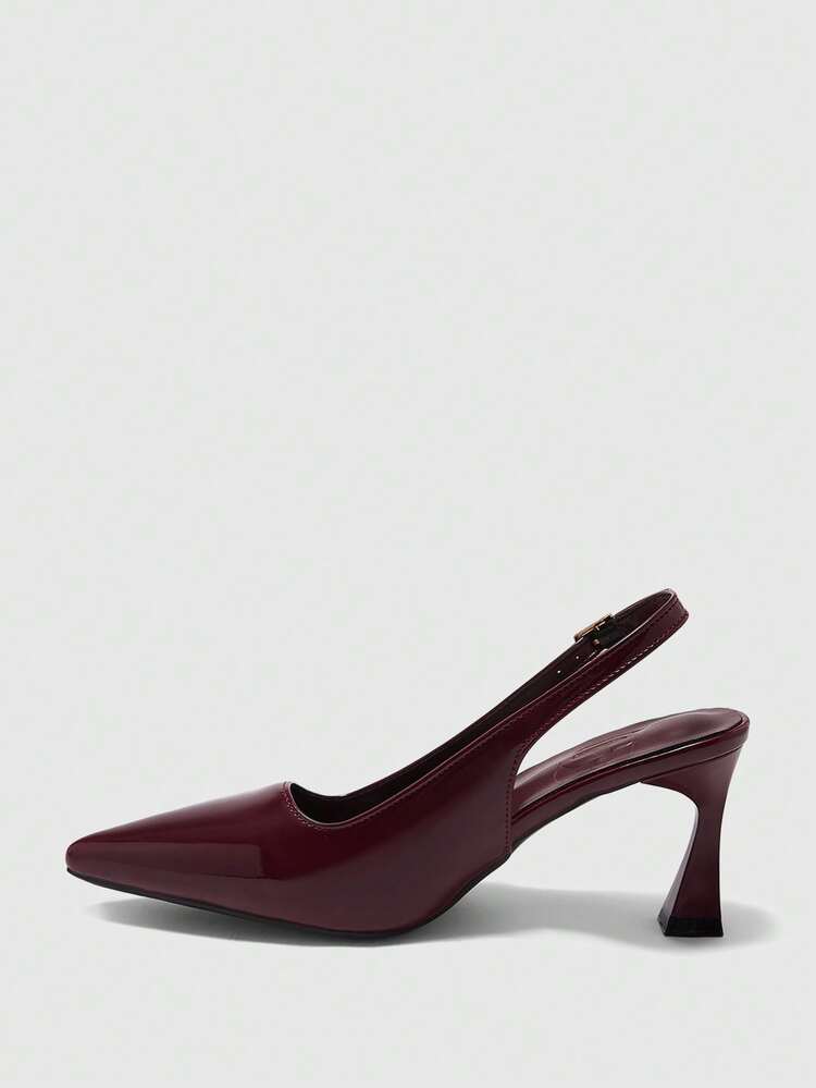 CUCCOO BIZCHIC Women Shoes Pointed Stiletto Burgundy Fashion Simple Basic Daily Versatile Commute To Work Shopping Women's High Heels Shoes Rear Strap Slingback Shoes Women's Shoes