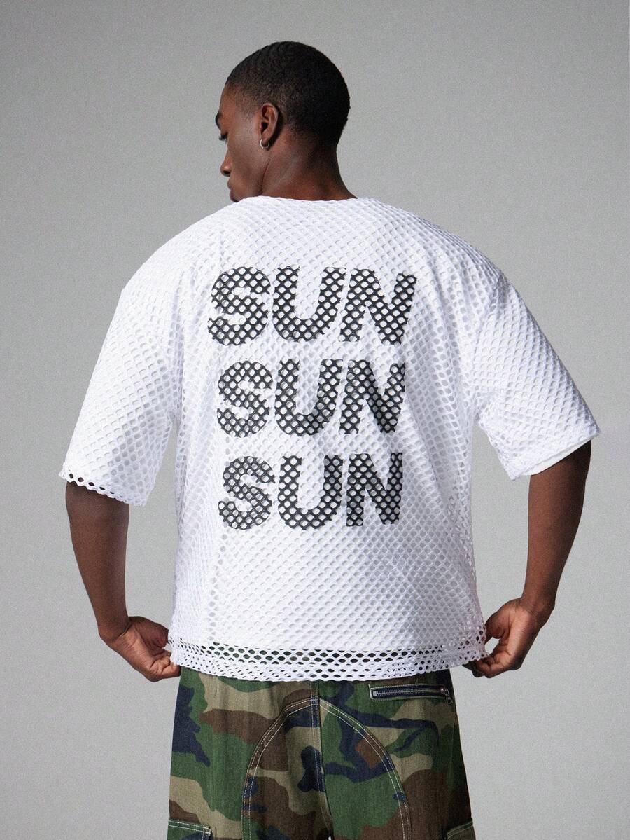 STYNVO 男士字母图案圆领休闲宽松T恤 - 白色 - 查看 1