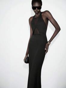 Lumivelle Women's Mesh Patchwork Sleeveless Dress, Casual Commuting Office Wear, Spring/Summer - Black - View 6