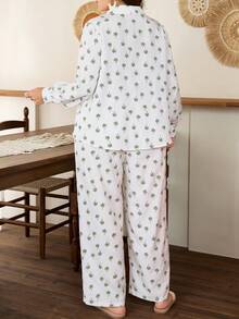 Lacomfia Plus Size Women 2-Piece Set, Long Sleeve Top And Pants, Vacation Floral Retro Print, Casual Pajama Sets For Women - Multicolor - View 2