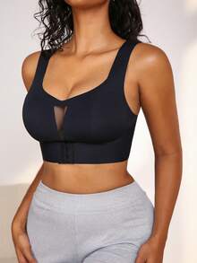 NudeFit Sexy Mesh Patchwork Front Lift Design Seamless Adhesive Bralette - Black - View 3