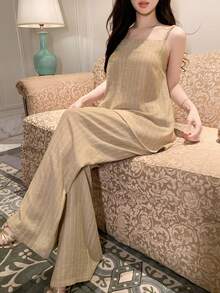 DAZY Women's Vacation Casual Striped Camisole & Pants 2 Pieces Set - Yellow - View 1