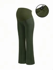 Modmama Maternity Solid Color Adjustable Waist Casual Versatile Daily Wear Pants - Army Green - View 13