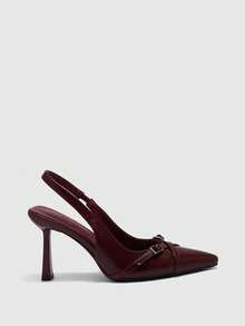 CUCCOO BIZCHIC Women's Wine Red Butterfly Decor High Heel Shoes With Ankle Strap, Suitable For Work Spring Shoes Spring Break Easter For Christmas - Burgundy PU material - View 2