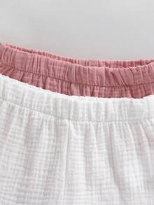 Souflis Souflis 4pcs/Set Girls' Cute Toddler Vest Set,Summer Matching Light Pink & White Camisole Tops With Ruffle Trim,Elastic Waist Shorts,Family Vacation Wear - Multicolor - View 6