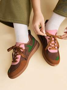 CUCCOO EASI 女士时尚百搭撞色系带休闲鞋 - 棕色 - 查看 9