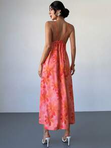 Firerie Đầm hè màu trơn cho nữ, kiểu dáng thường ngày, dây mảnh, hở lưng, in hoa, dáng rộng, phong cách Hawaii, màu vàng bơ, thích hợp cho kỳ nghỉ. - Nhiều màu - Xem 2