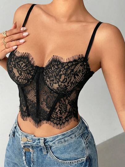 Aloruh Women's Lace Camisole Sexy Black Tank Top