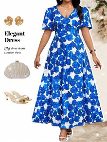 Fleurora Plus Size Contrast Color Print Short Sleeve Dress Women Holiday Dress Women's Summer Dresses Women Casual Dresses Women's Spring Dress Long Casual Dresses For Woman Long Summer Dresses For Women Santorini Outfit For Women - Multicolor - View 6