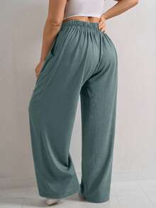 EURMUSE 女士休闲直筒时尚街头风百搭腰带裤 - 薄荷綠 - 查看 2