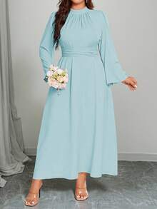 Elenzga Plus Size Women Elegant Vacation Dress - Blue - View 4