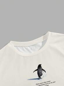 Chillumni Men's Summer New Casual Commuting Absurdism Penguin & Snowy Mountain Print Short Sleeve T-Shirt - Multicolor - View 3