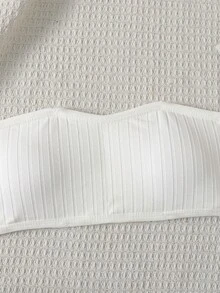 SHEIN 2pcs/Set Tween Girls' Minimalist Comfortable Padded Soft Skin-Friendly Camisole Bra Set, White Tube Top With Bra, White Tube Tops, Tube Top Set, Strapless Bandeau Bra, 2 Pcs Tween Girl Knitted Ribbed Tube Top Camisole Set - White - View 3