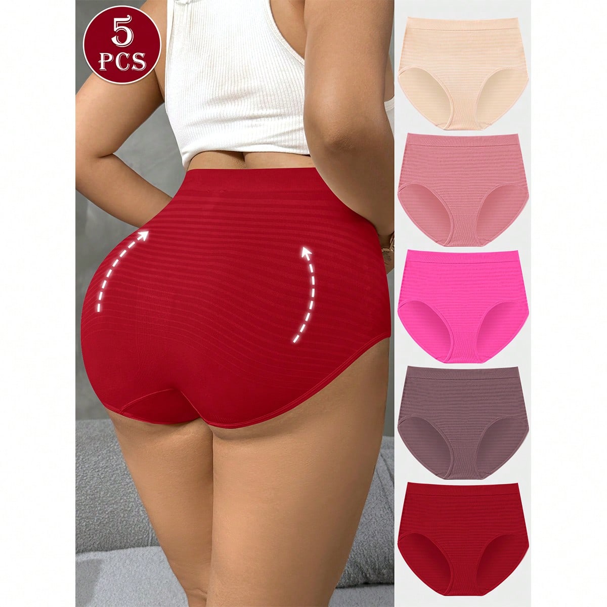 Piezas Bragas de talla grande para mujer con cintura alta, cómodas, elásticas, a rayas y de cobertura total sin costuras