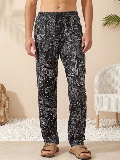 HIMLAND 男士休闲腰果印花松紧腰裤