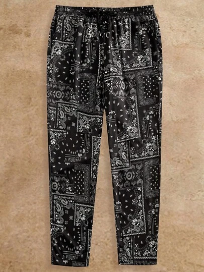 HIMLAND 男士休闲腰果印花松紧腰裤