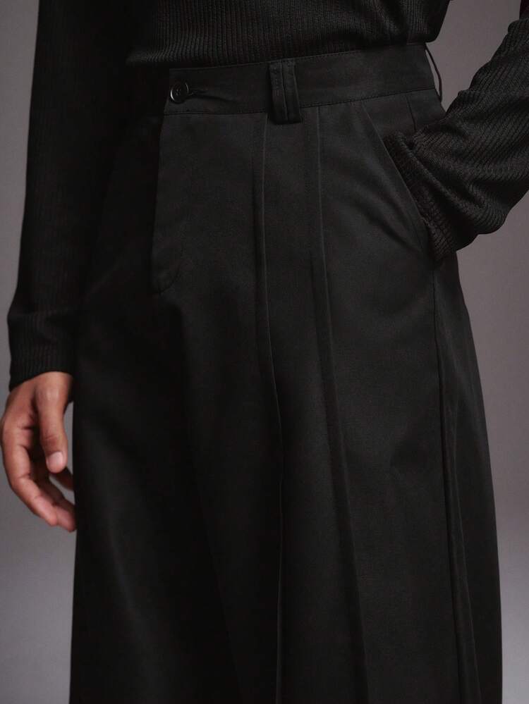 STYNVO 加大码男士纯色褶裥休闲百搭阔腿裤，适合日常穿着 - 黑色 - 查看 5