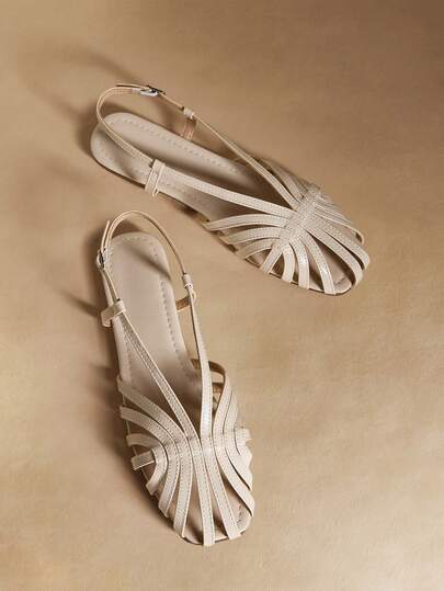 Rosivie Women's Square Toe Flat Gold PU Casual Sandals, Fashionable & Comfortable For Daily And Beach Wear