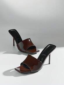 SHUZIA Giày sandal cao gót mũi vuông hở mũi gót nhọn cho nữ - Màu nâu Sô-cô-la - Xem 6