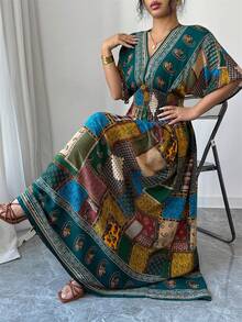 SHEIN Lacomfia Casual Conservative Floral Print Long Dress For Women - Green - View 5