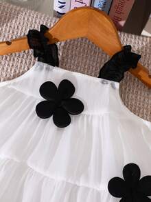SHEIN Vintaside Kids 女宝宝可爱蝴蝶结吊带连衣裙，夏季 - 黑與白 - 查看 7