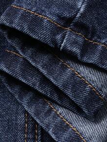 FRIFUL Women's Casual Denim Dress With Round Neck, Drop Shoulder, Long Sleeve, Single-Breasted, And Ruffle Hem - Blue - View 9