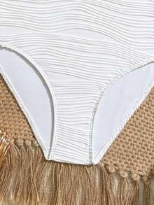 SHEIN 少女连体泳衣，白色波浪花纹面料，金属花朵装饰，沙滩度假 - 白色 - 查看 9