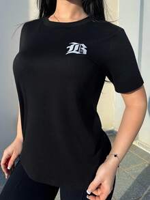 Vassilux Slim Fit Women's Casual Short Sleeve T-Shirt, Women's Clothing Graphic Tees Women Tops - Black - View 3