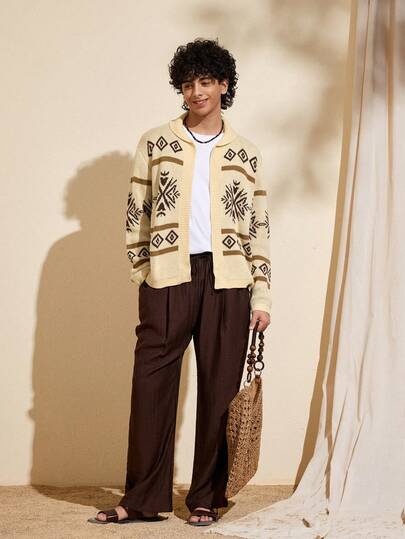 Felipe Marques Men's Casual Geometric Pattern Sweater, Autumn/Winter