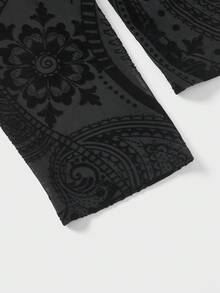 EASEVO 男士加大码网眼透视圆领休闲长袖T恤 - 黑色 - 查看 6