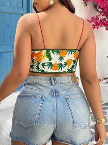 SHEIN VCAY Plus Size Women Printed Minimalist Casual Camisole Top - Red - View 2
