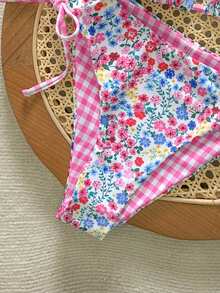 Swim Mod Conjunto de bikini de 2 piezas con top de cuello de halter y Bottom de triángulo con lazo lateral, estilo dulce y lindo para mujer, para verano - Multicolor - Ver 6