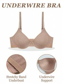 NudeFit Sujetador básico sexy con tirantes de espagueti, de tela acanalada y de unicolor, cómodo y con soporte de alambre para levantar e instalar instantáneamente para mujeres - Marrón - Ver 6