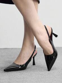 CUCCOO BIZCHIC Women Shoes Pointed Thin High Heels Black Fashion Simple Basic Daily Versatile Commute To Work Shopping Women's High Heels Shoes After Lifting Slingback Shoes Women's Shoes Spring Shoes - Black - View 3