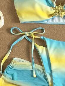 Bonvoyette 3pcs Women's Swimwear Bikini Summer Ombre Print, Vacation Bikinis, Tropical Ocean Print, Bra Built-In Crop Top Bandeau Vest Camisole Swimwear For Vacation , Beach Outfits, Garden Wedding Guest Dress, Elegant Set For Woman Velentines Newyear Party Vacation Outfit City To Beach Bohemia SS26 Spring And Summer Beachwear Women Vacation Outfit Sets Beach Outfits For Woman Women Swim Suit Set Women S Beach Outfits - Multicolor - View 7
