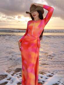 Swim Shayni Women's Bohemian Tie Dye Print Jumpsuit + Pants + Maxi Dress Beach Vacation Swimsuit, Summer - Multicolor - View 5