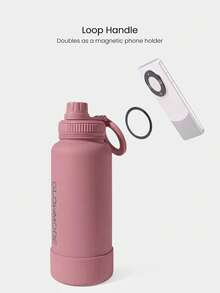 GLOWMODE 34 OZ Botella de agua de acero inoxidable de doble capa con asa de bucle, soporte magnético para teléfono y base antideslizante, para uso diario, oficina y actividades - Rojo - Ver 3