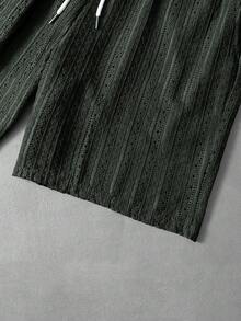 PAVTROS 2 pezzi/set Camicia con bottoni e pantaloncini tinta unita da uomo, abbigliamento casual da marito per vacanze, adatto per vacanze, spiaggia, tempo libero quotidiano, set casual a maglia estivo da uomo in due pezzi, set casual da resort in lino da uomo, completo da passeggio in lino da uomo per vacanze - Verde militare - Visualizzare 8