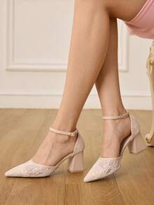 CUCCOO HITCHD 女士优雅纯色蕾丝高跟鞋，圣诞节必备 - 杏色 - 查看 6