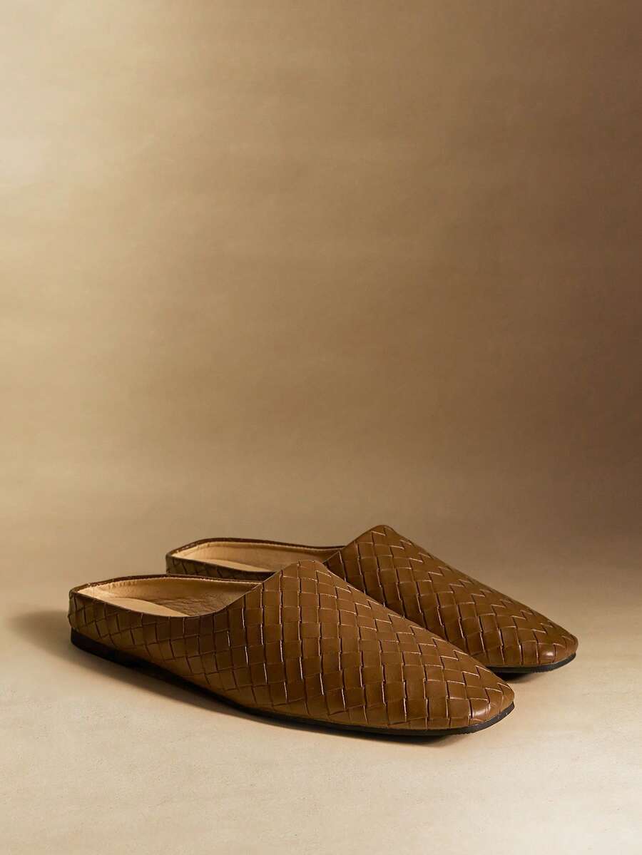 Rosivie Women's Fashion Versatile Woven Slip-On Square Toe Flat Loafers - Brown - View 1